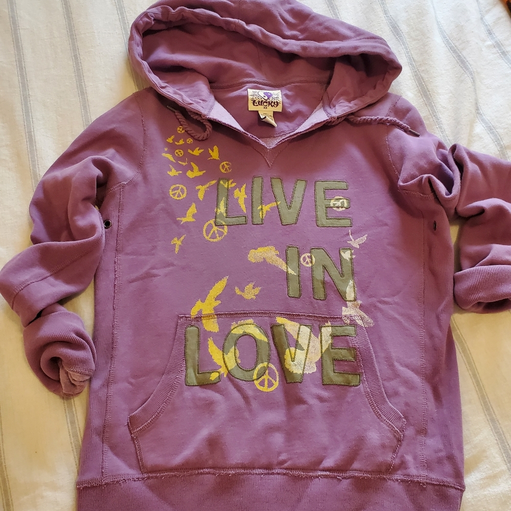 NWOT Lucky Brand Live in Love purple boho sweatshirt